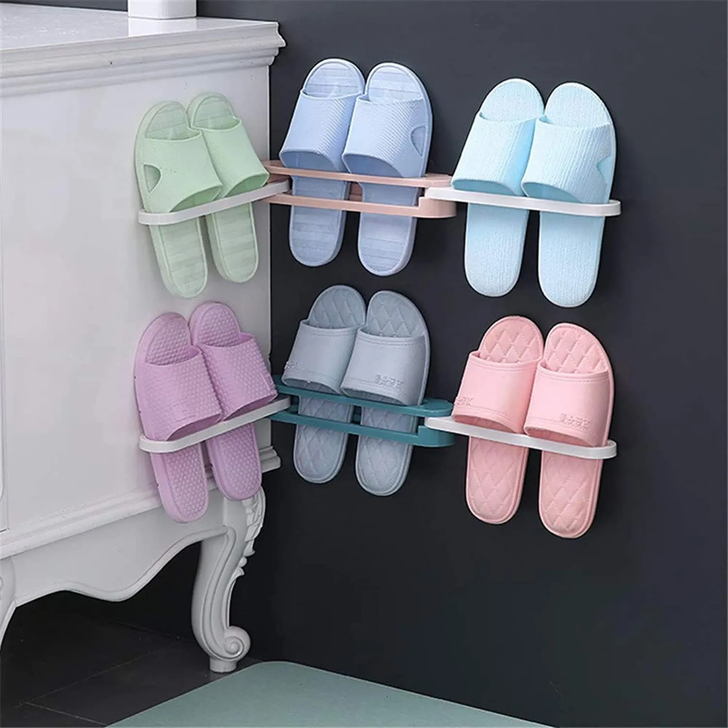 3-In-1 Folding Shoe Rack Stand , Wall Mounted Shoe Storage Racks (Set of 3)