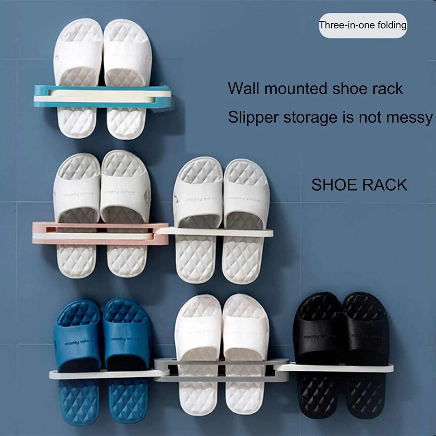 3-In-1 Folding Shoe Rack Stand , Wall Mounted Shoe Storage Racks (Set of 3)