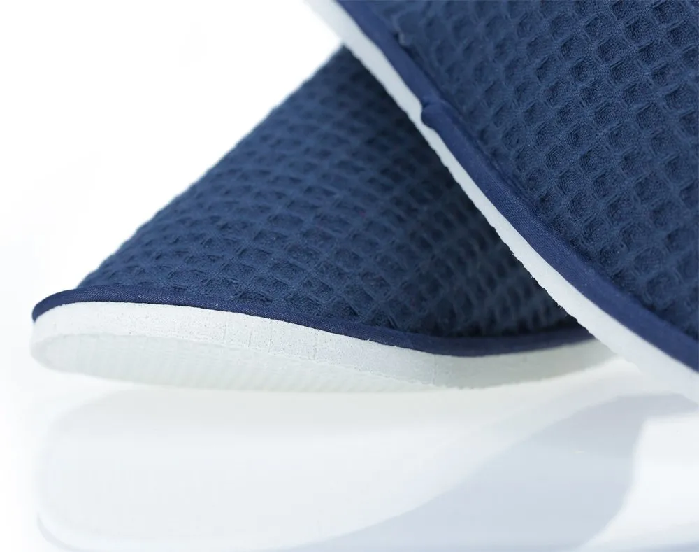 5 / 50 Pairs Disposable Hotel Guest Slippers (Navy Blue and White - US 10 and US 8)