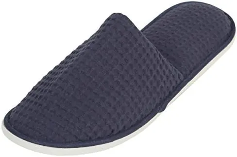 5 / 50 Pairs Disposable Hotel Guest Slippers (Navy Blue and White - US 10 and US 8)