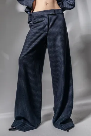 Adjustable Pinstriped Navy Trousers in Wool