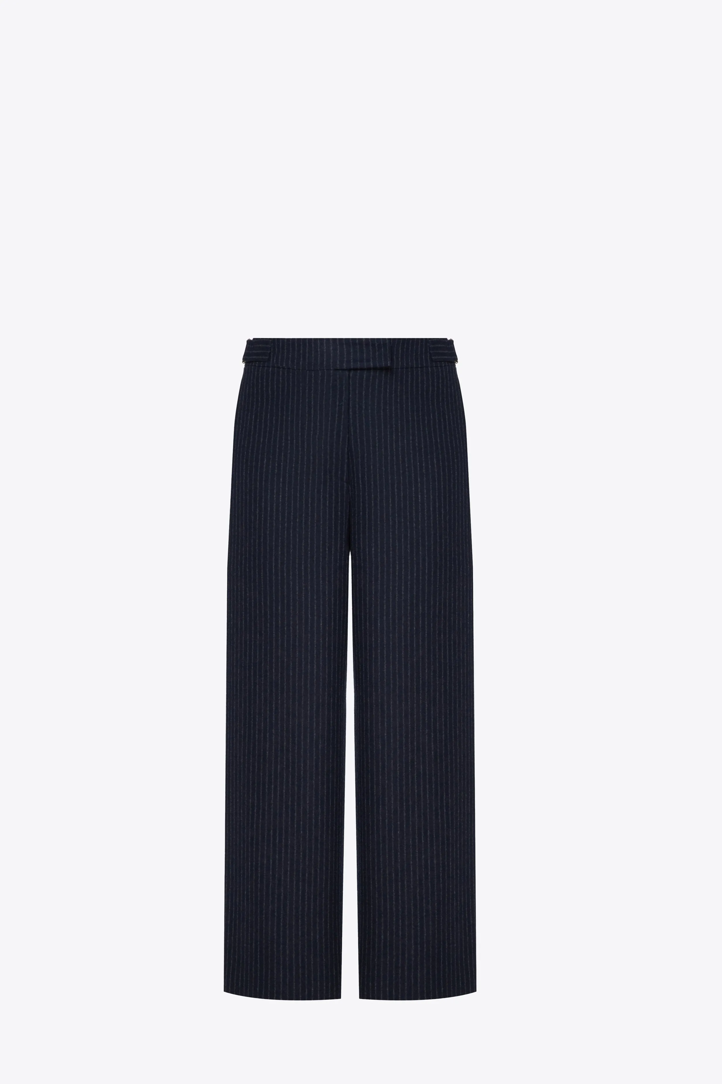 Adjustable Pinstriped Navy Trousers in Wool
