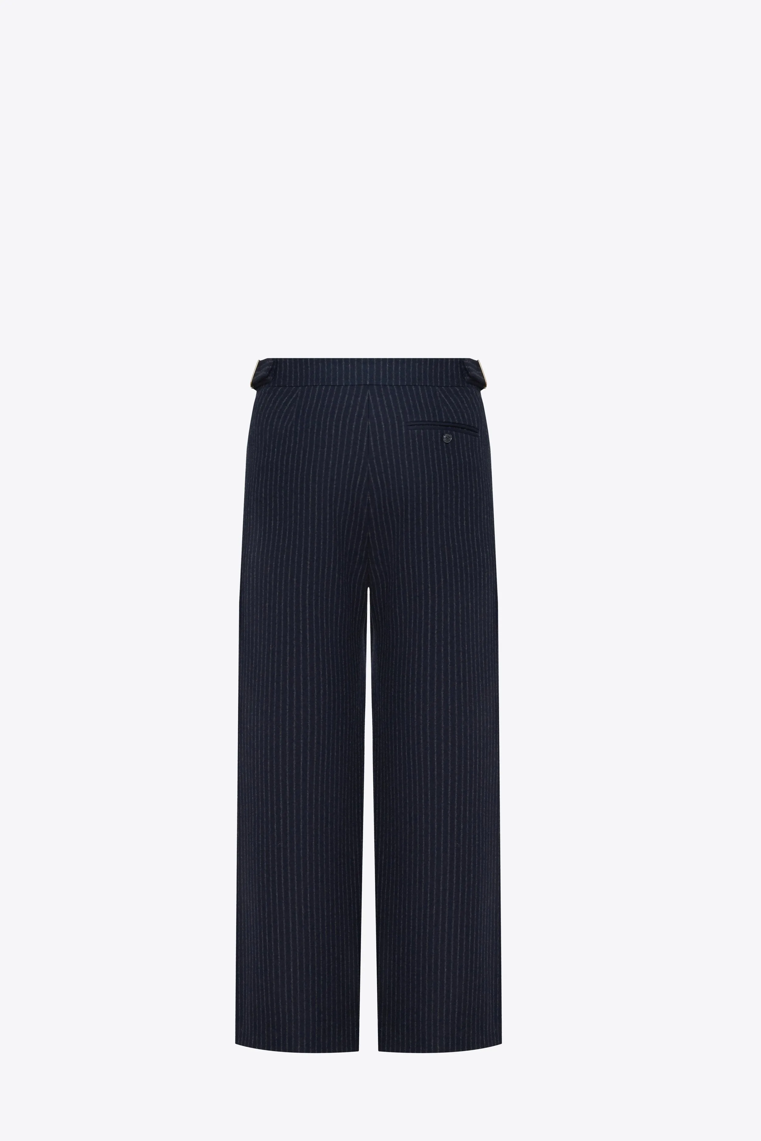 Adjustable Pinstriped Navy Trousers in Wool