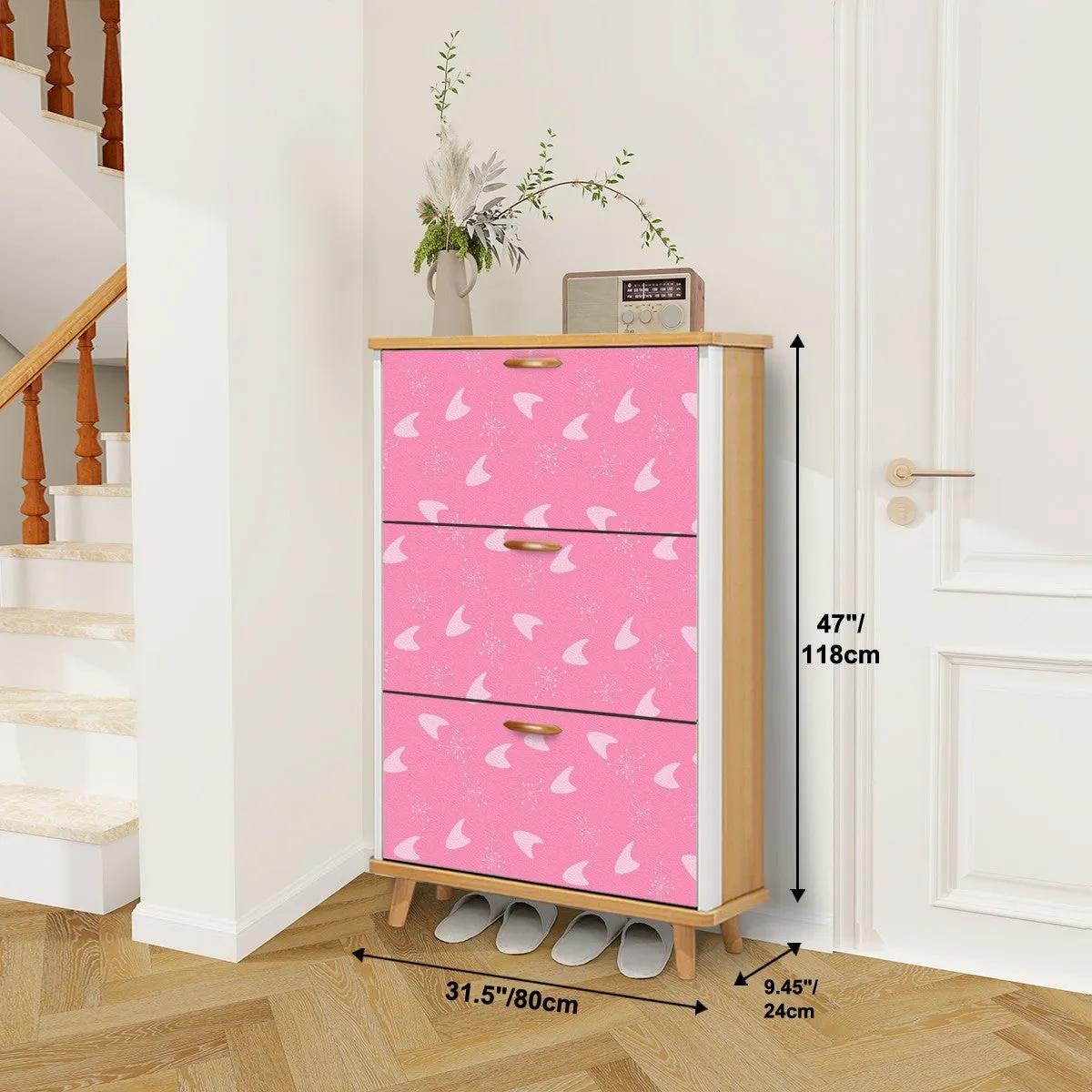 Atomic Boomerang And Starbursts Mid Mod Pink Retro Shoe Cabinet