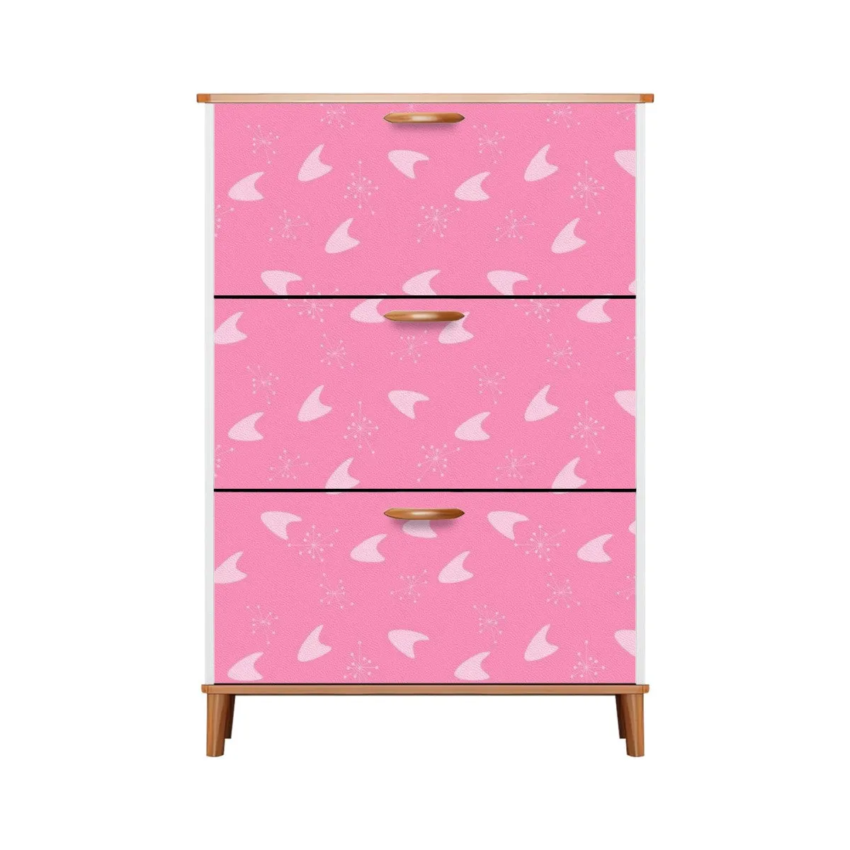 Atomic Boomerang And Starbursts Mid Mod Pink Retro Shoe Cabinet
