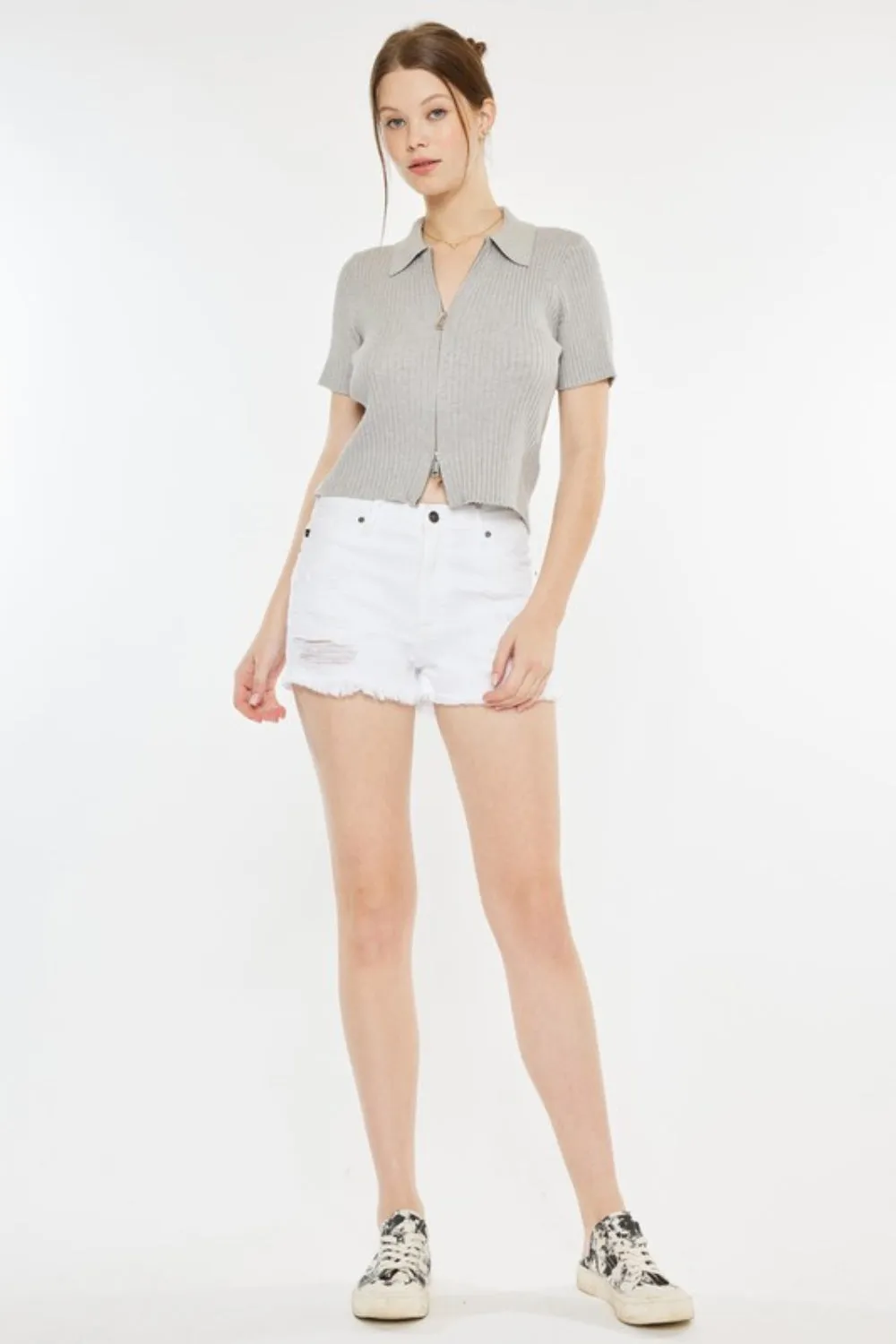 Aubree Raw Hem Distressed Denim Shorts | Kancan