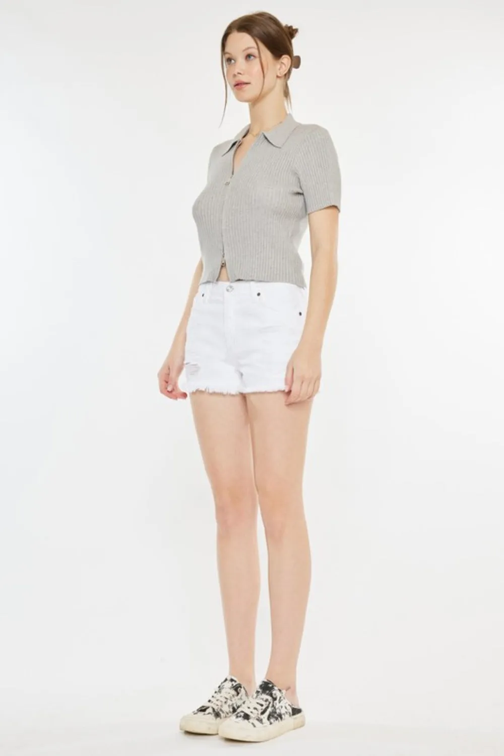 Aubree Raw Hem Distressed Denim Shorts | Kancan