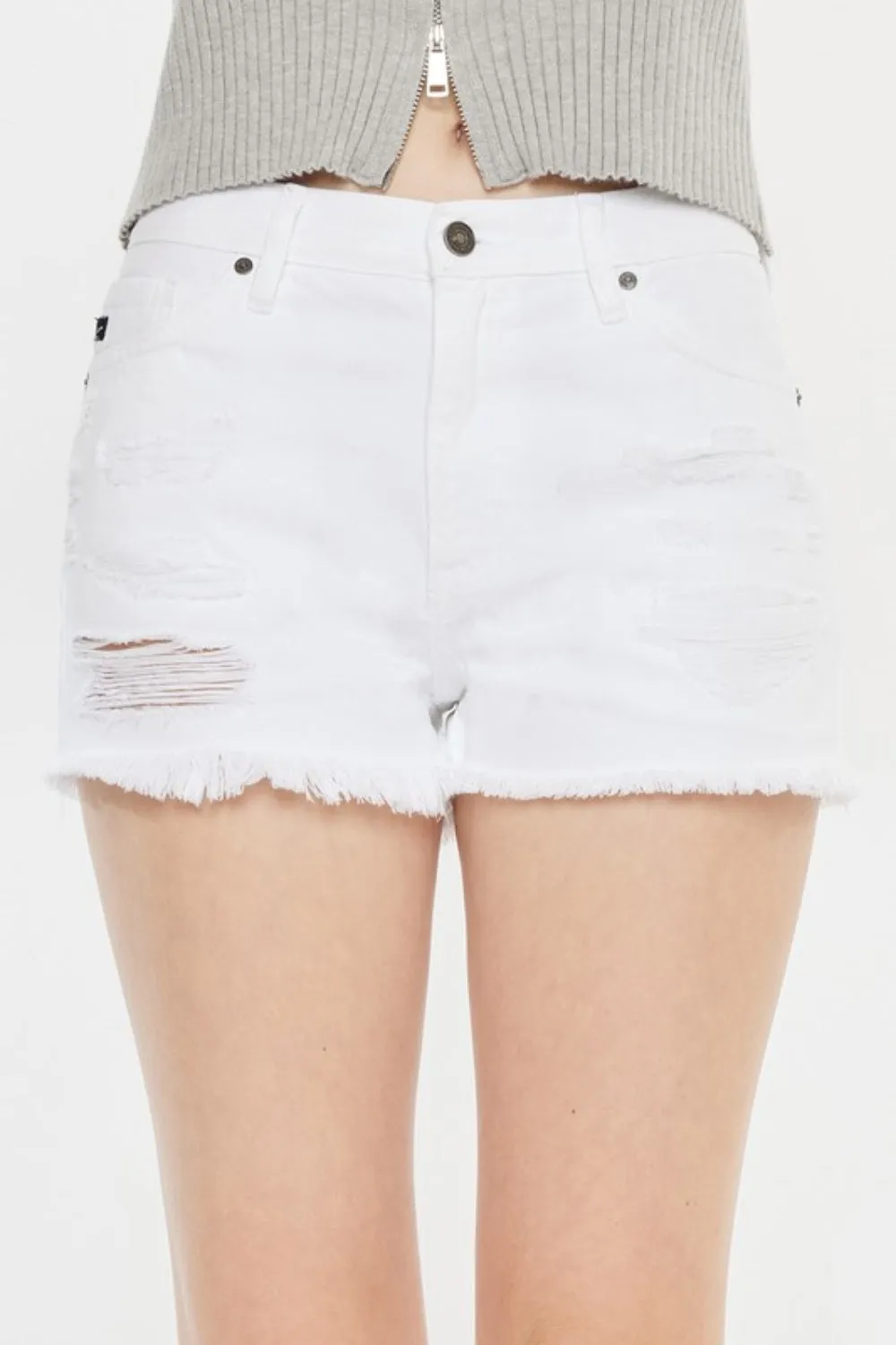 Aubree Raw Hem Distressed Denim Shorts | Kancan