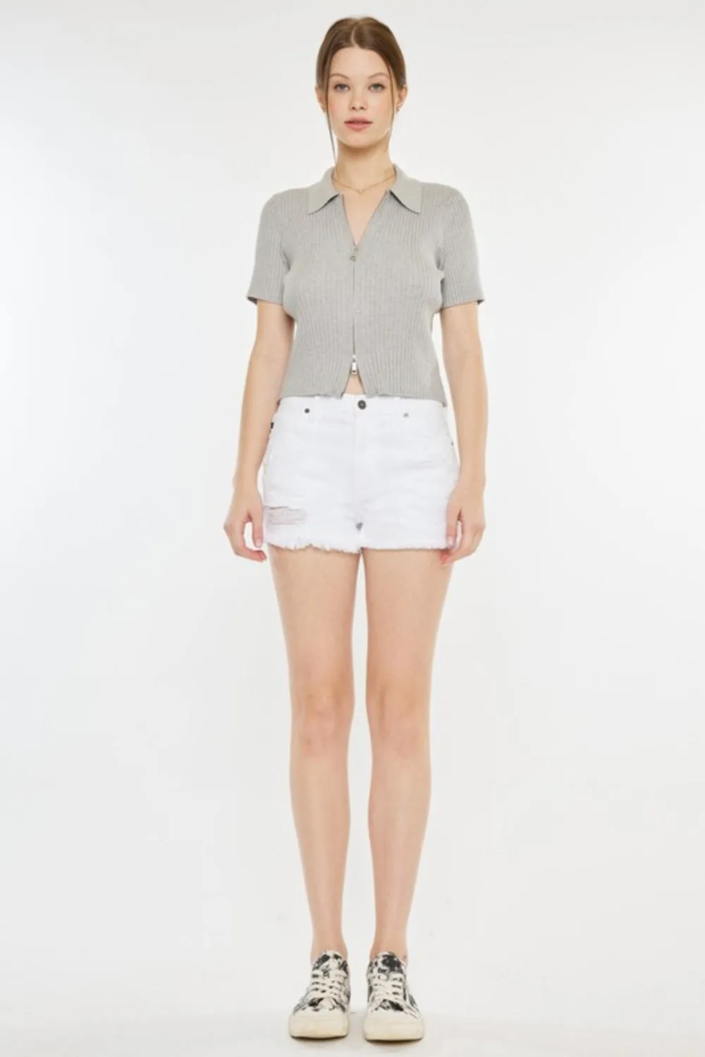 Aubree Raw Hem Distressed Denim Shorts | Kancan