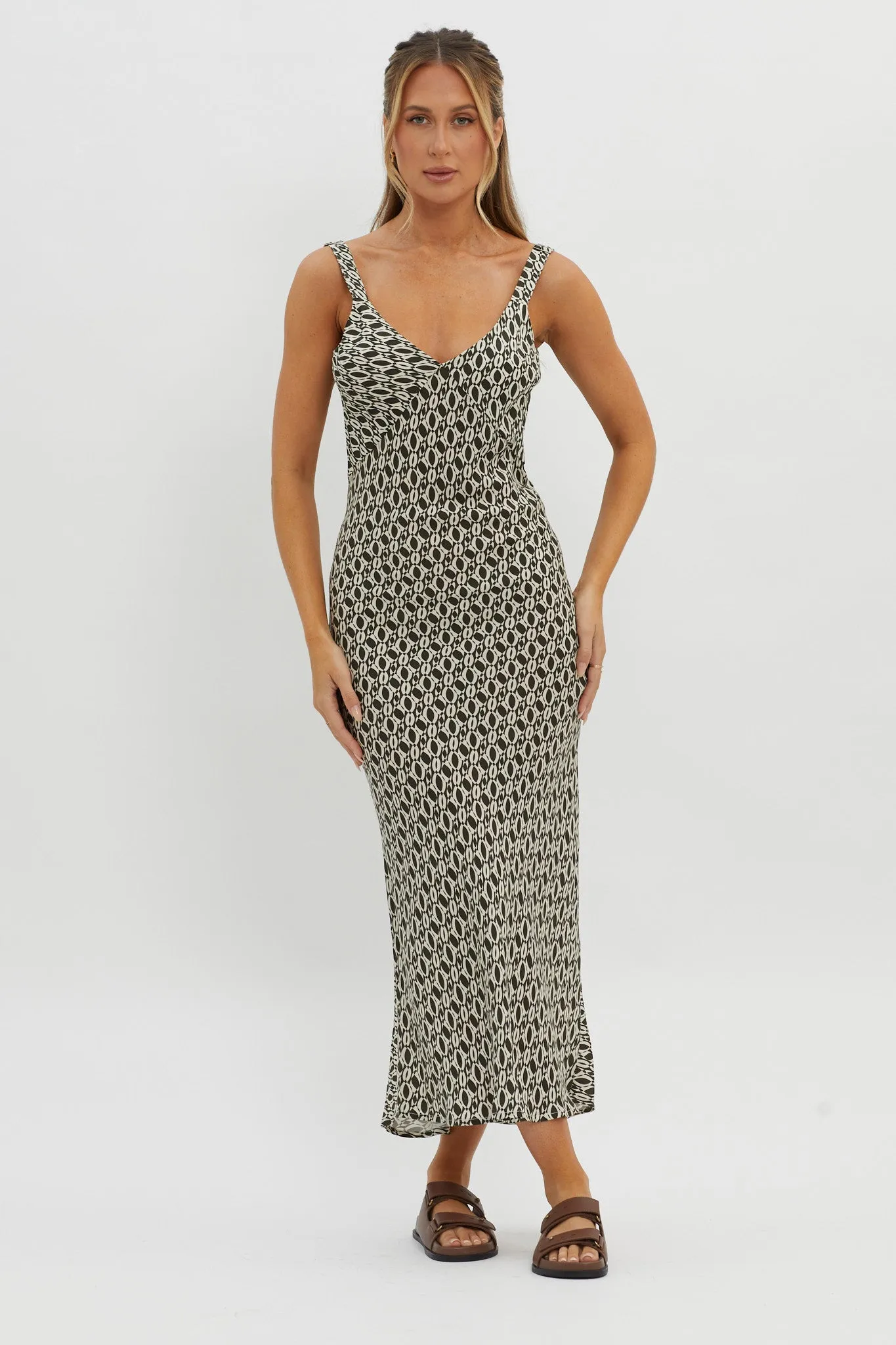 Avenue Thick Strap Midi Dress Print Solna