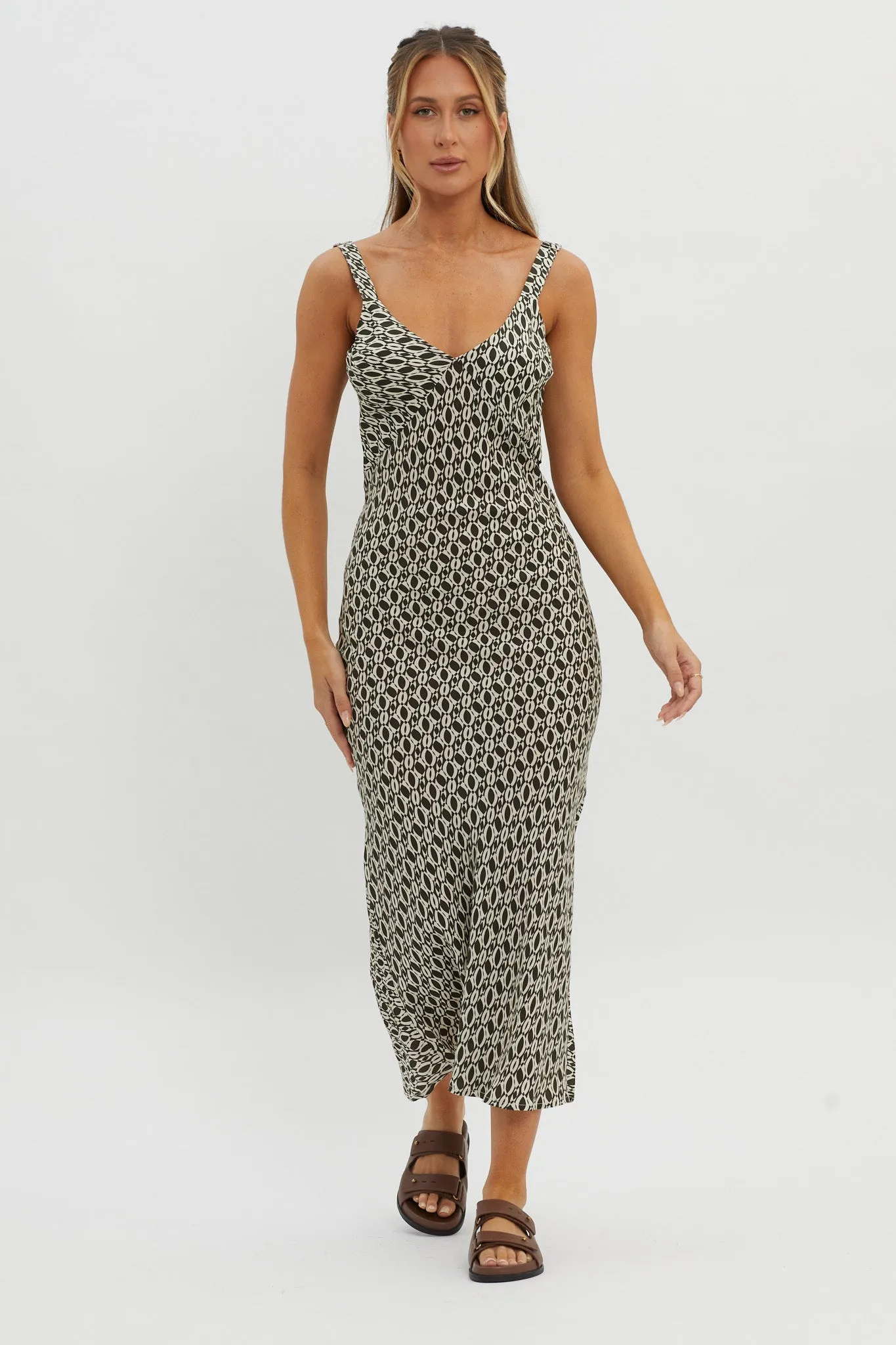 Avenue Thick Strap Midi Dress Print Solna