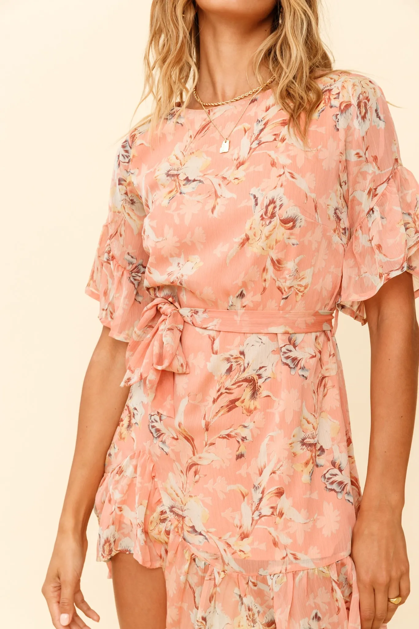 Azealia Ruffle Hem Dress Orchid Print Rose