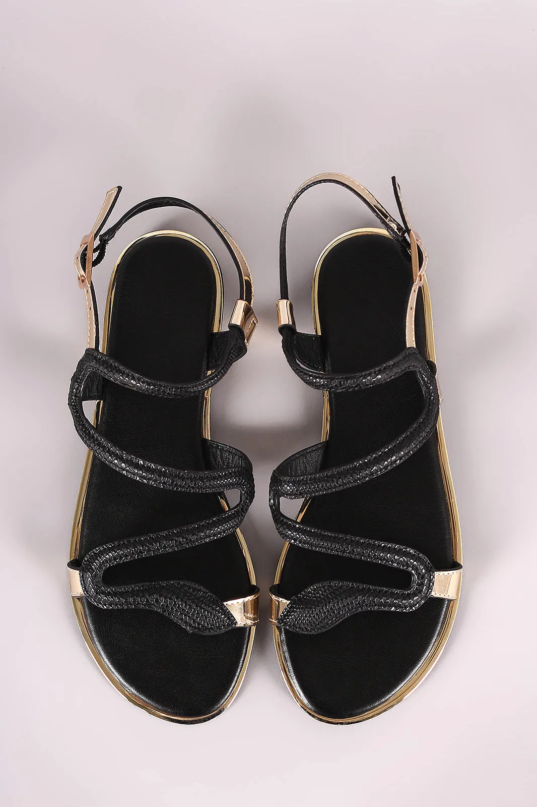 Bamboo Strappy Snakeskin Open Toe Flat Sandal