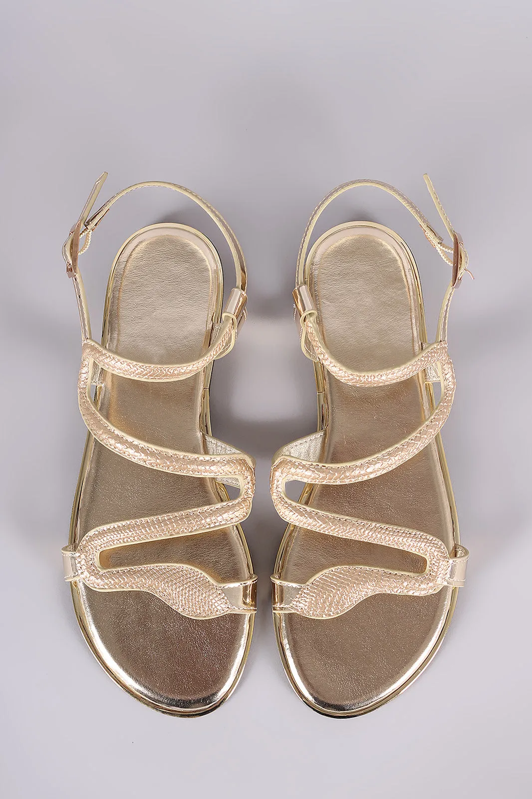 Bamboo Strappy Snakeskin Open Toe Flat Sandal