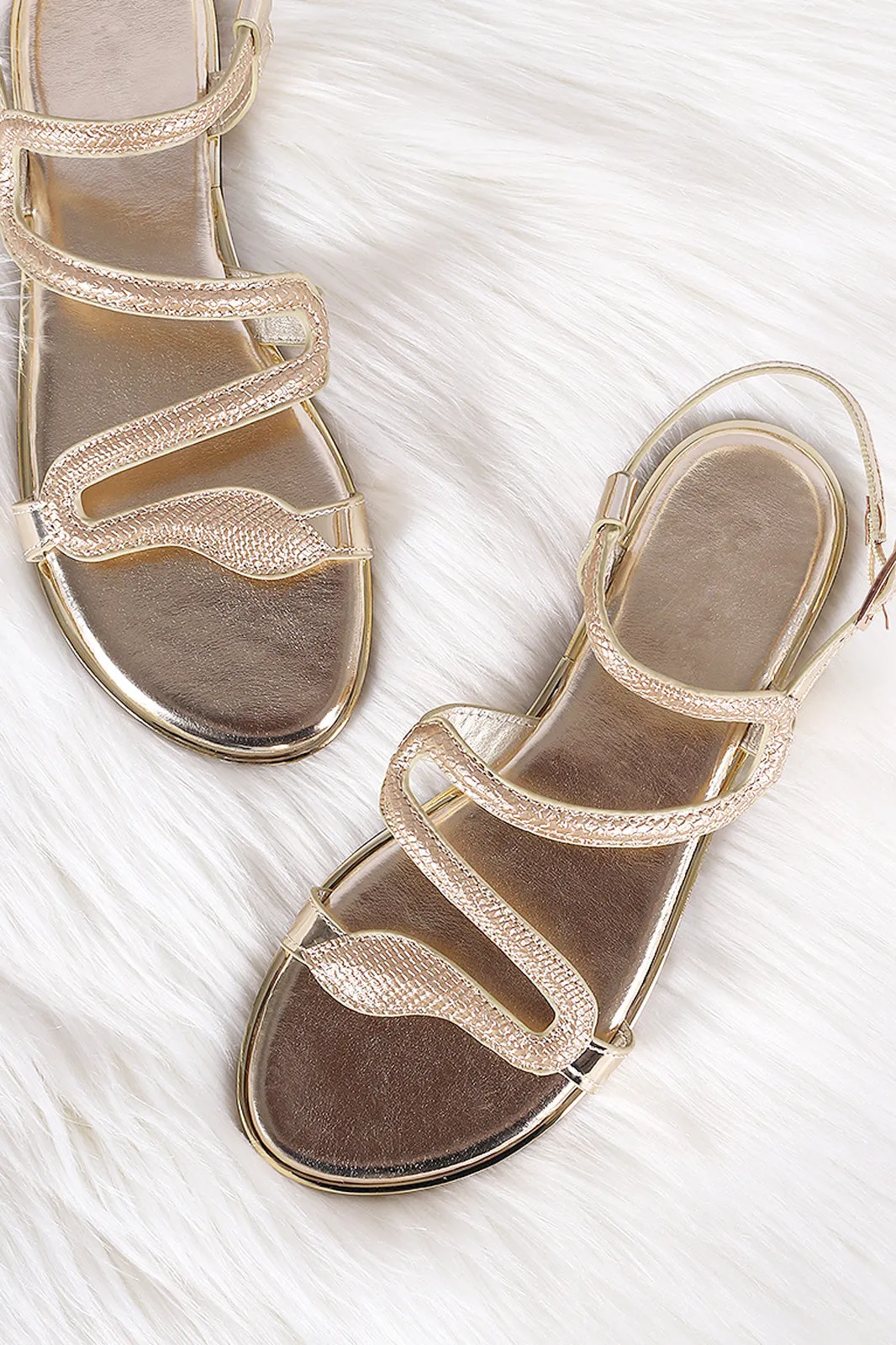 Bamboo Strappy Snakeskin Open Toe Flat Sandal