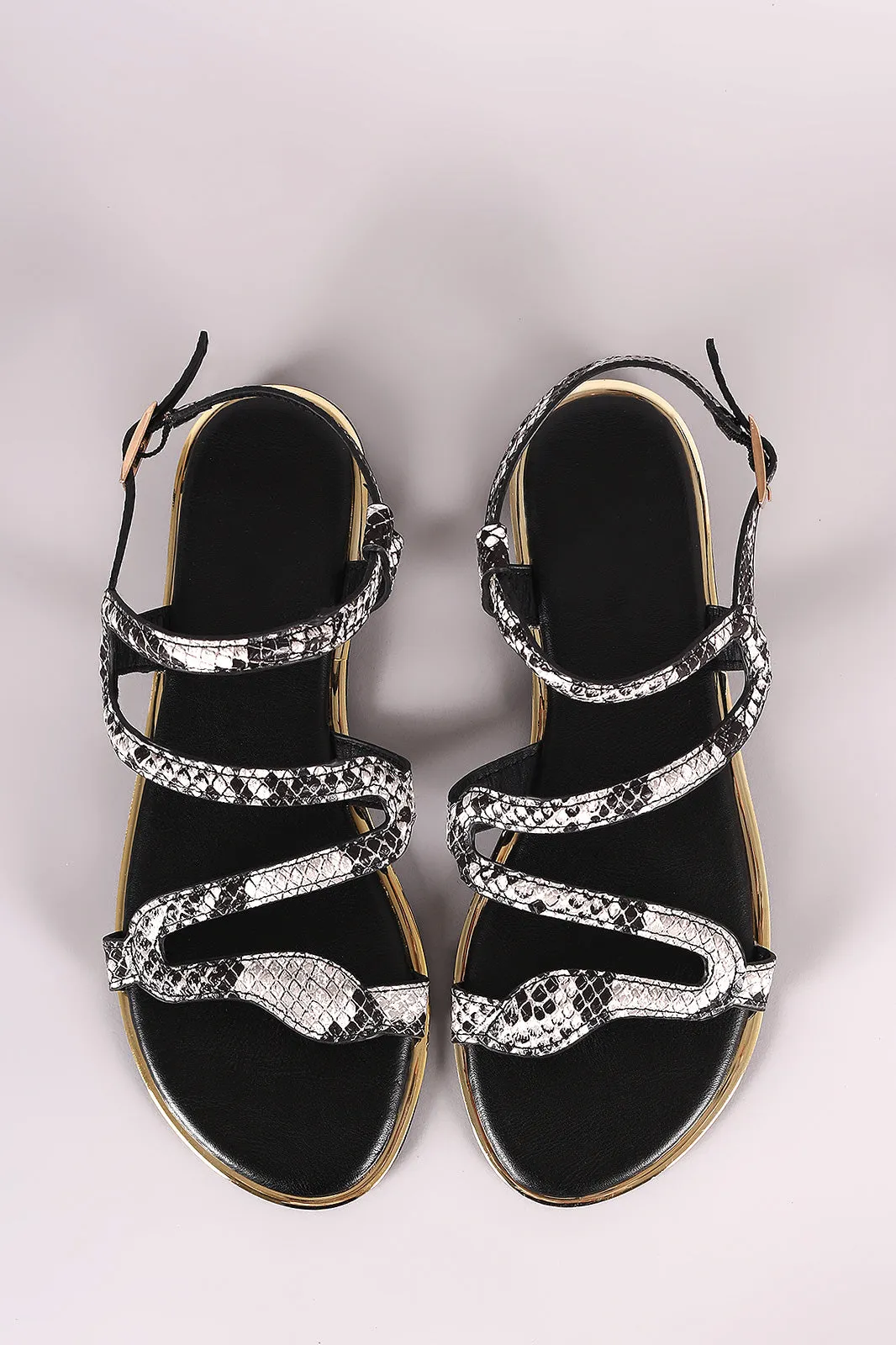 Bamboo Strappy Snakeskin Open Toe Flat Sandal