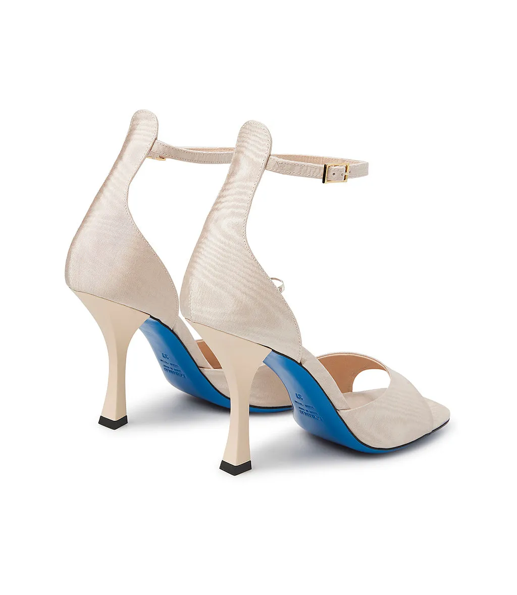 Beige moiré fabric sandals