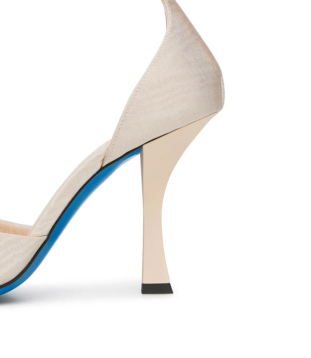 Beige moiré fabric sandals