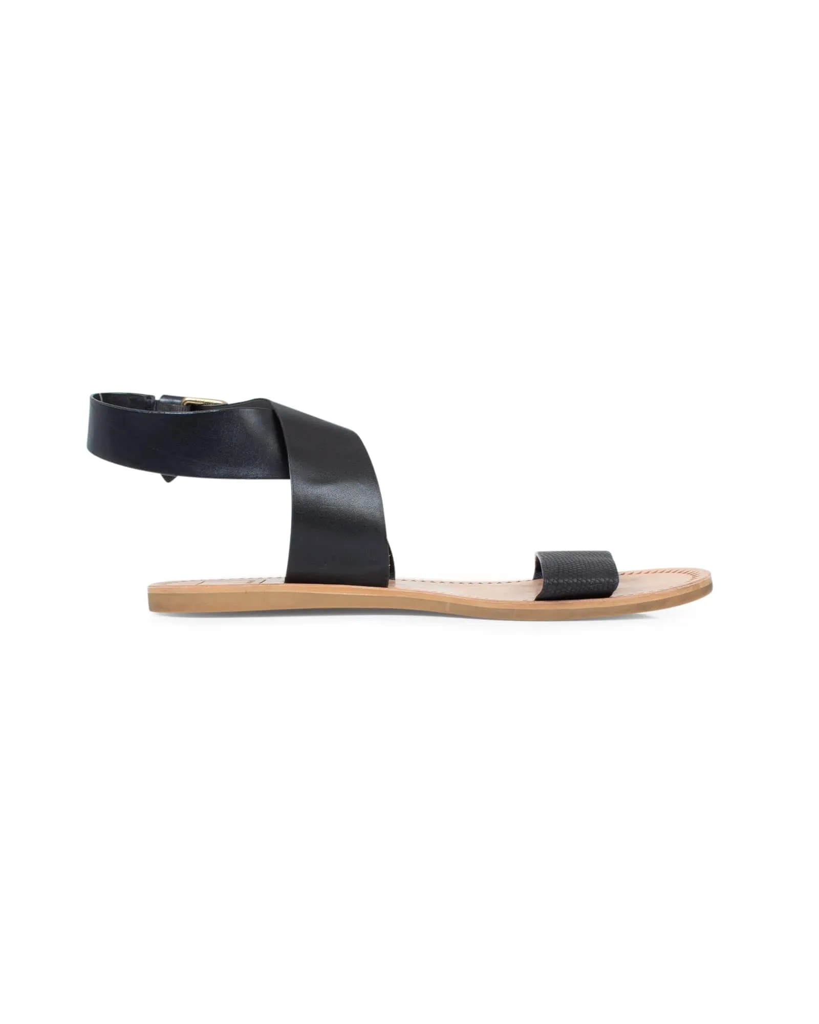 Black Leather Flat Sandals