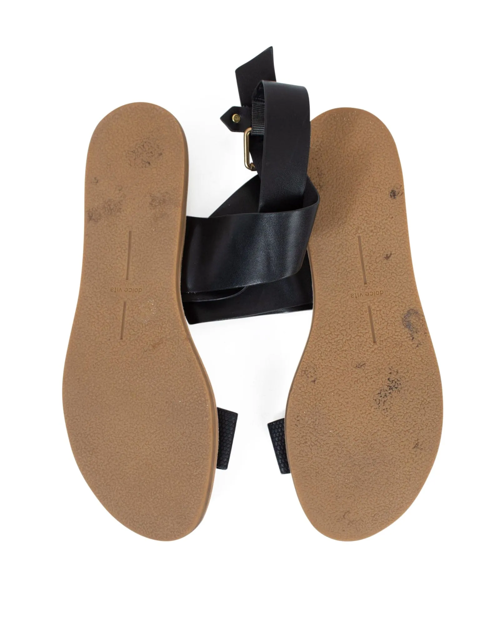 Black Leather Flat Sandals