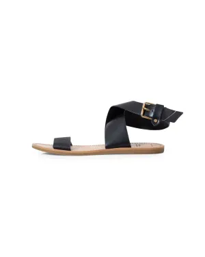 Black Leather Flat Sandals