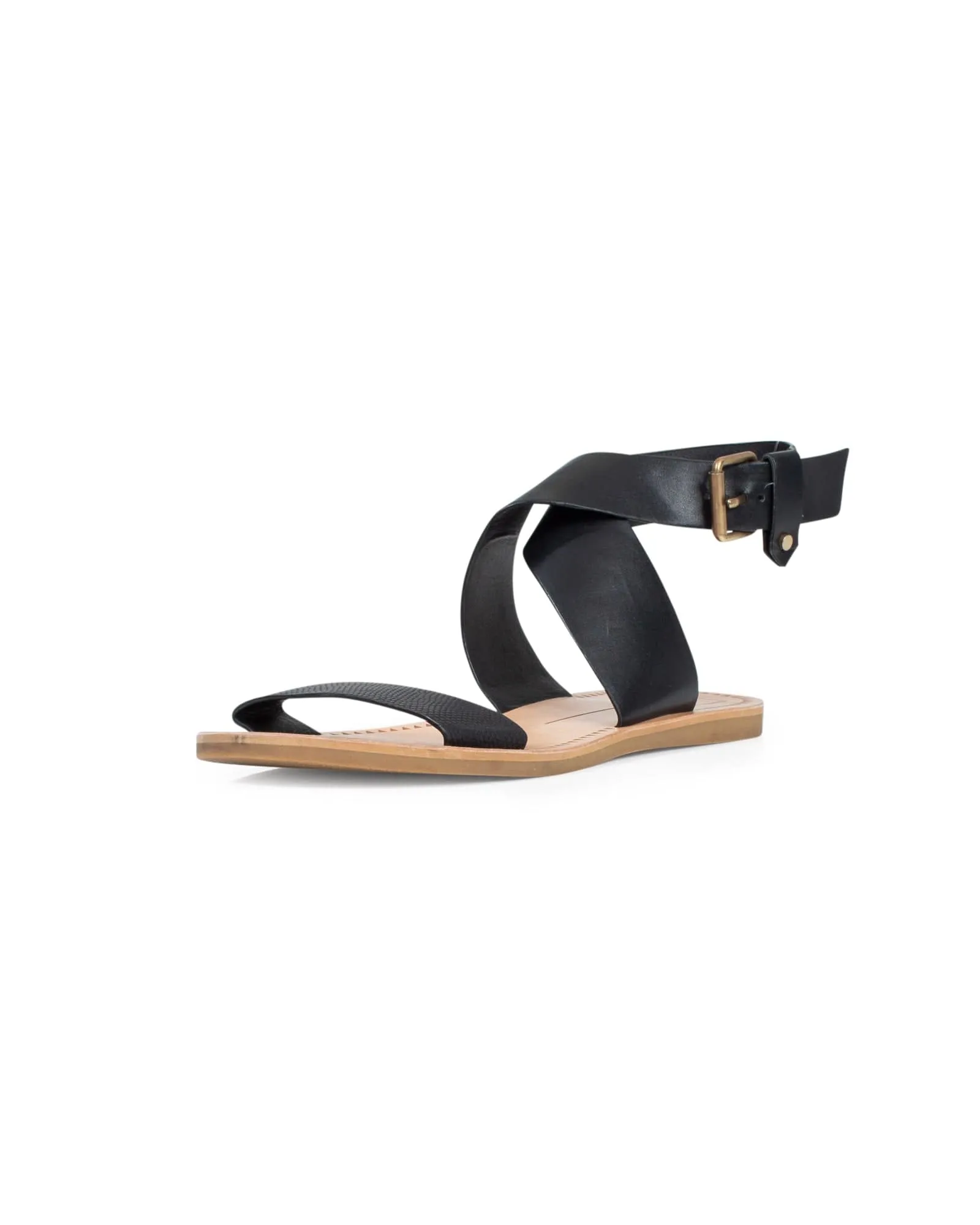 Black Leather Flat Sandals