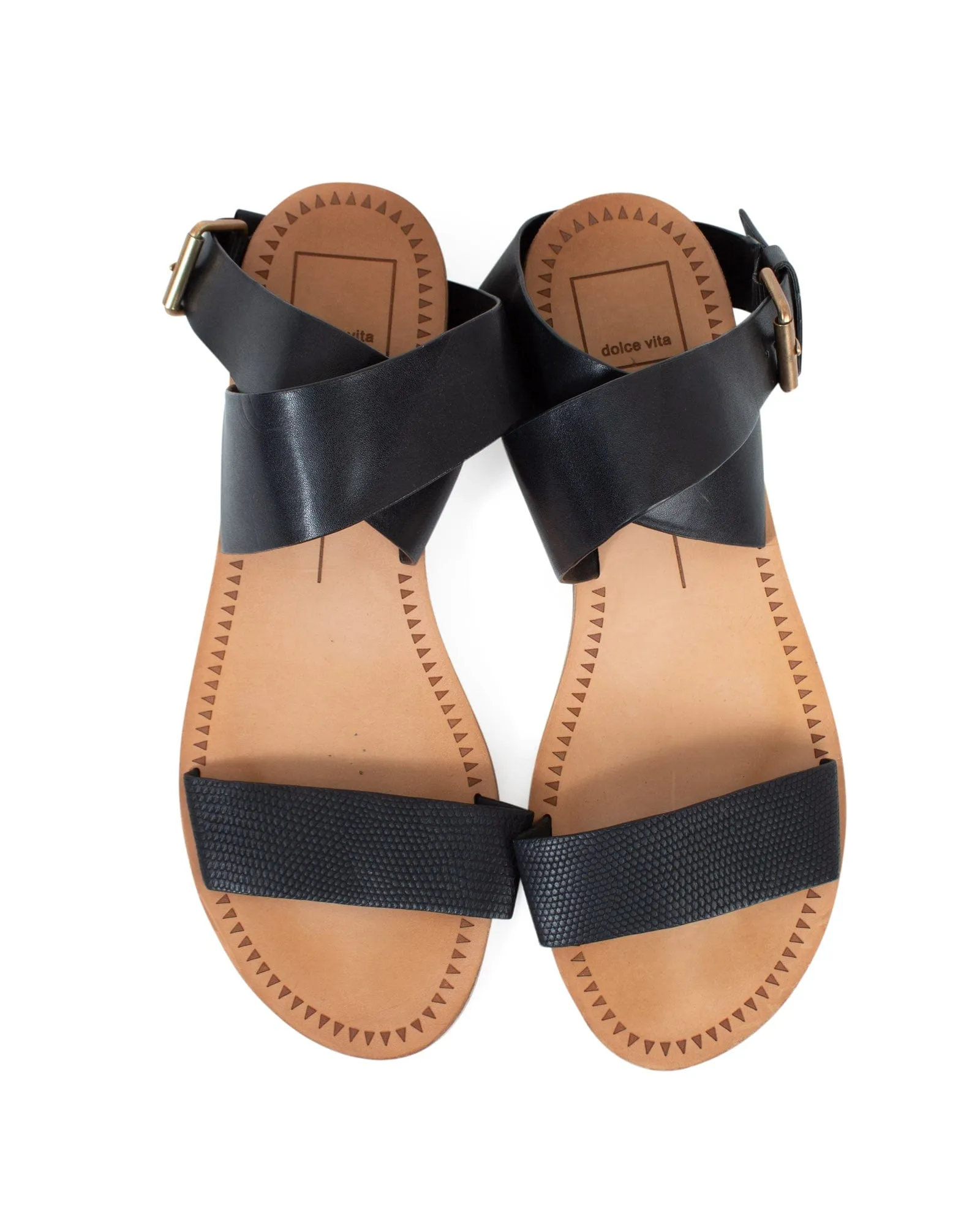 Black Leather Flat Sandals