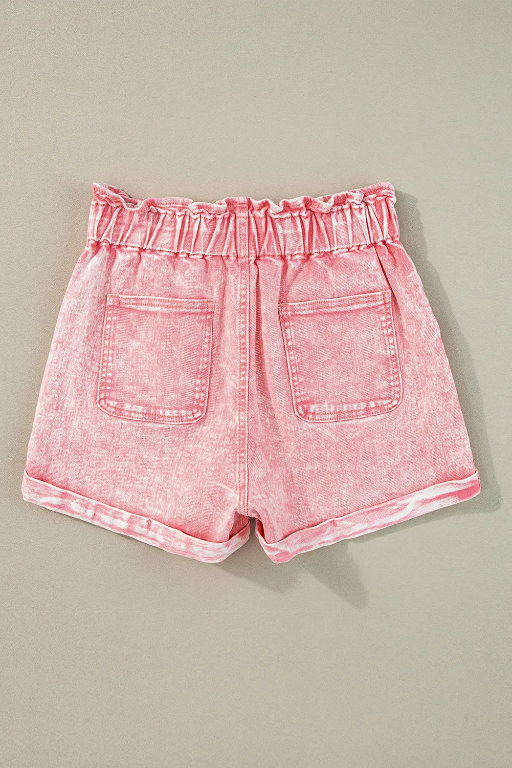 Black Vintage Washed Frilled High Waist Denim Shorts