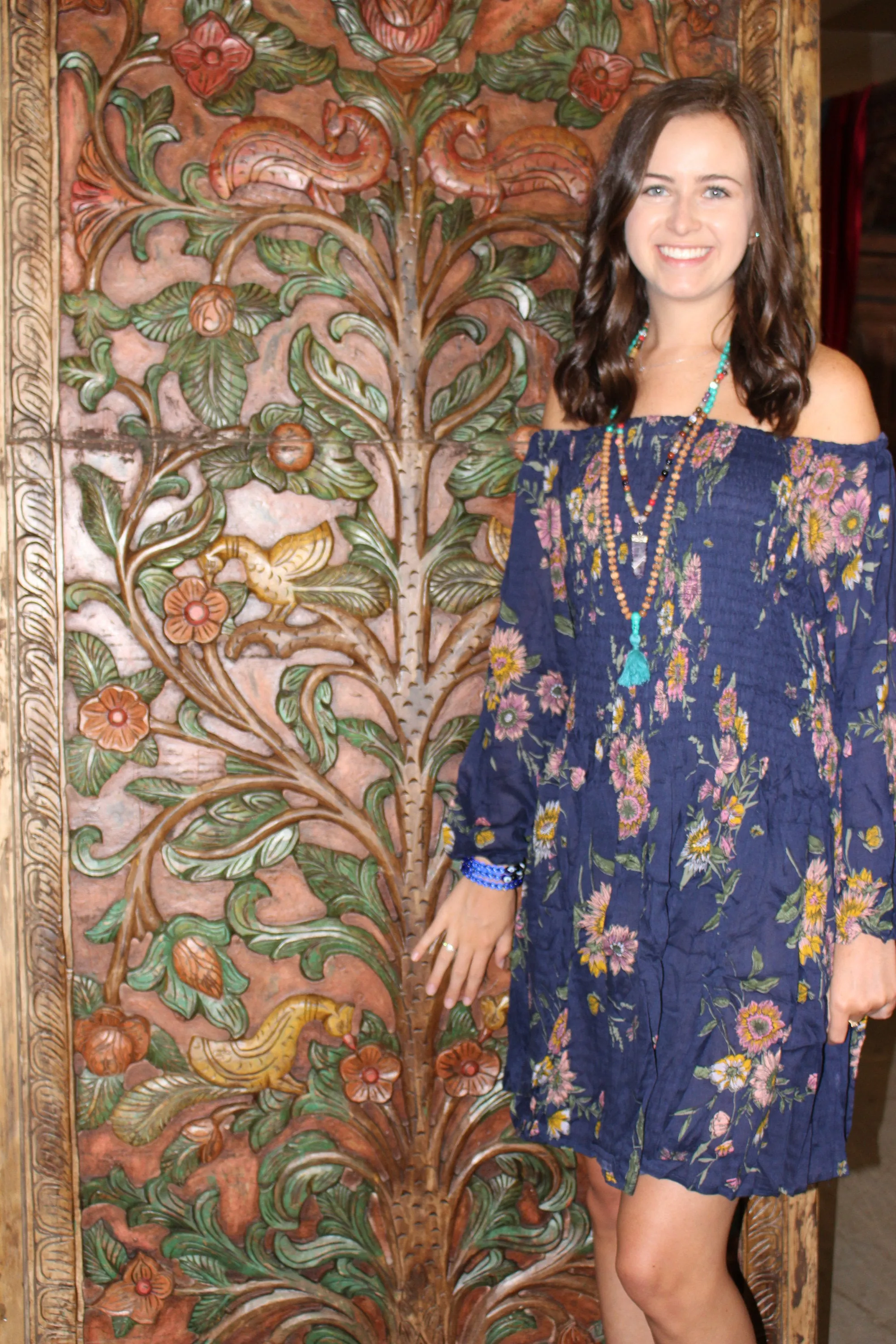Bohemian Dresses oFF Shoulder Printed Fit Flare ML