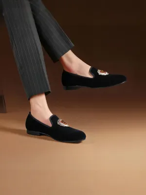 British diamond-encrusted lion head buckle velvet men's slip-on loafers wedding banquet shoes European and American large size men's shoes