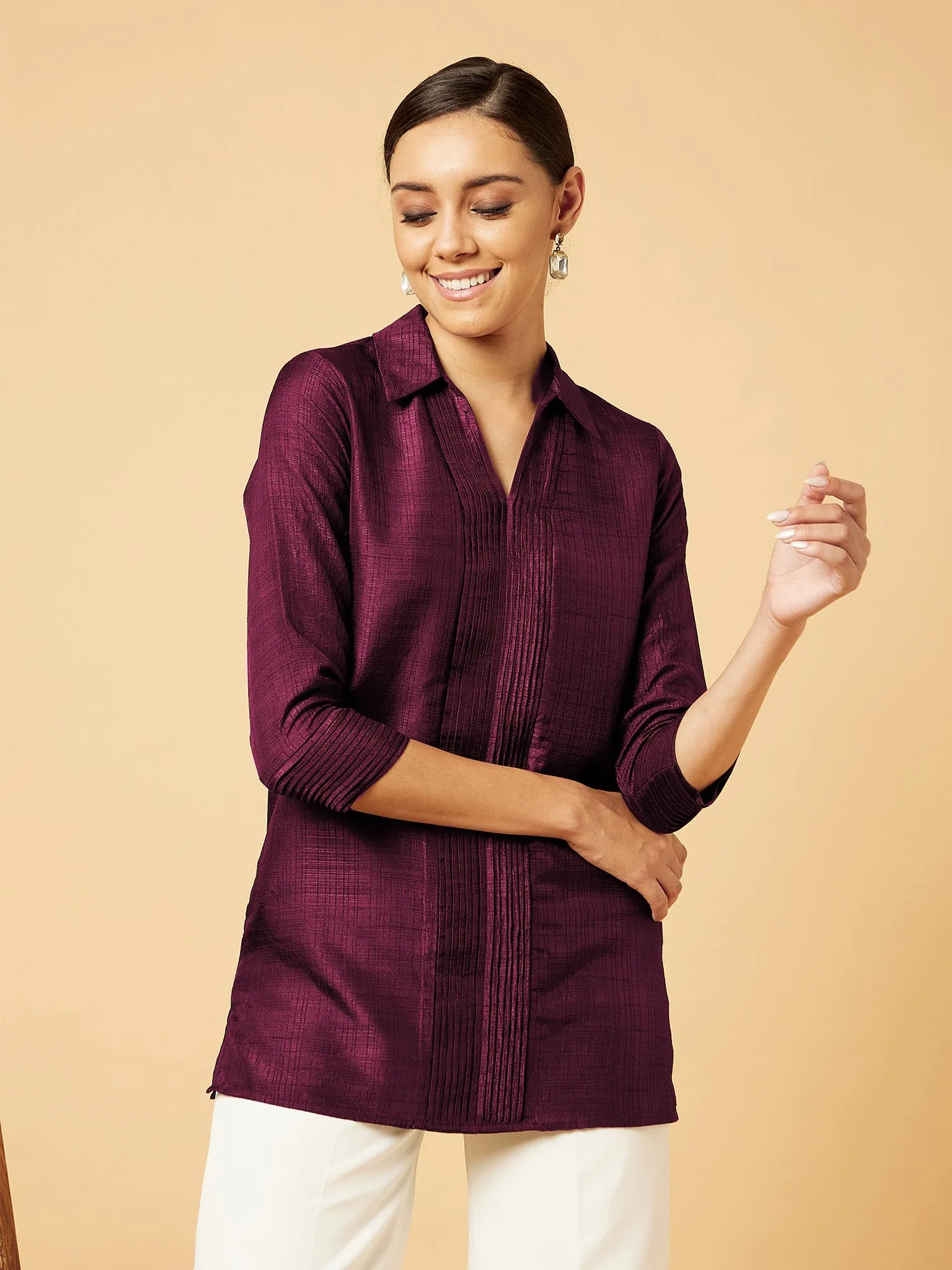 Bukhara Pleated Tunic-Plum