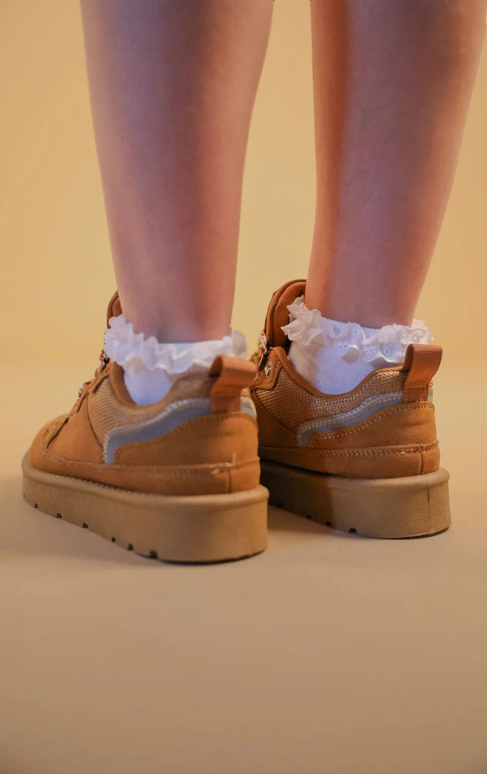 Camel Faux Suede Flatform With Detailing Trainers