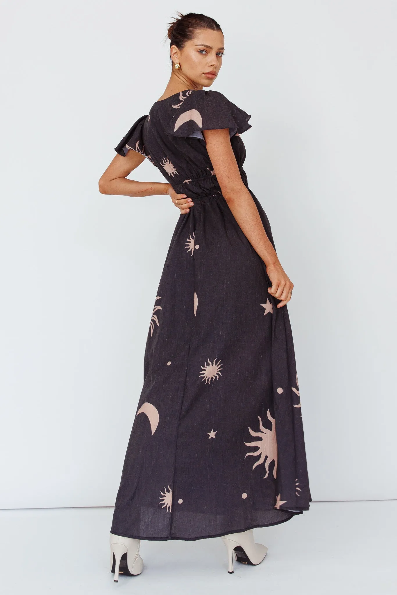Carnivale Angel Sleeve Maxi Dress Black/Beige