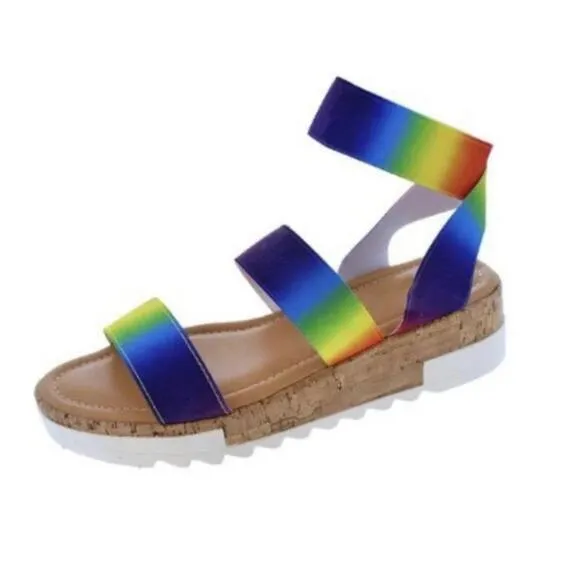 Chicvane Multicolor Gradient Color Straps Wedge Sandals