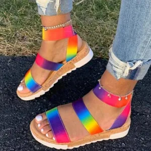 Chicvane Multicolor Gradient Color Straps Wedge Sandals