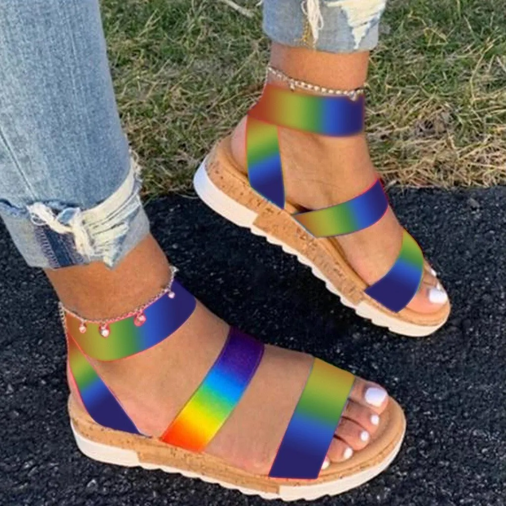 Chicvane Multicolor Gradient Color Straps Wedge Sandals