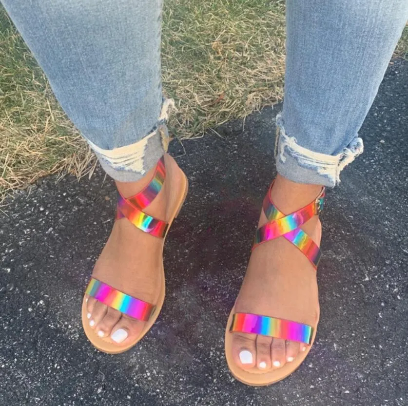 Chicvane Multicolor Sequined Beach Flat Sandals