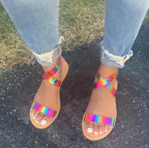 Chicvane Multicolor Sequined Beach Flat Sandals