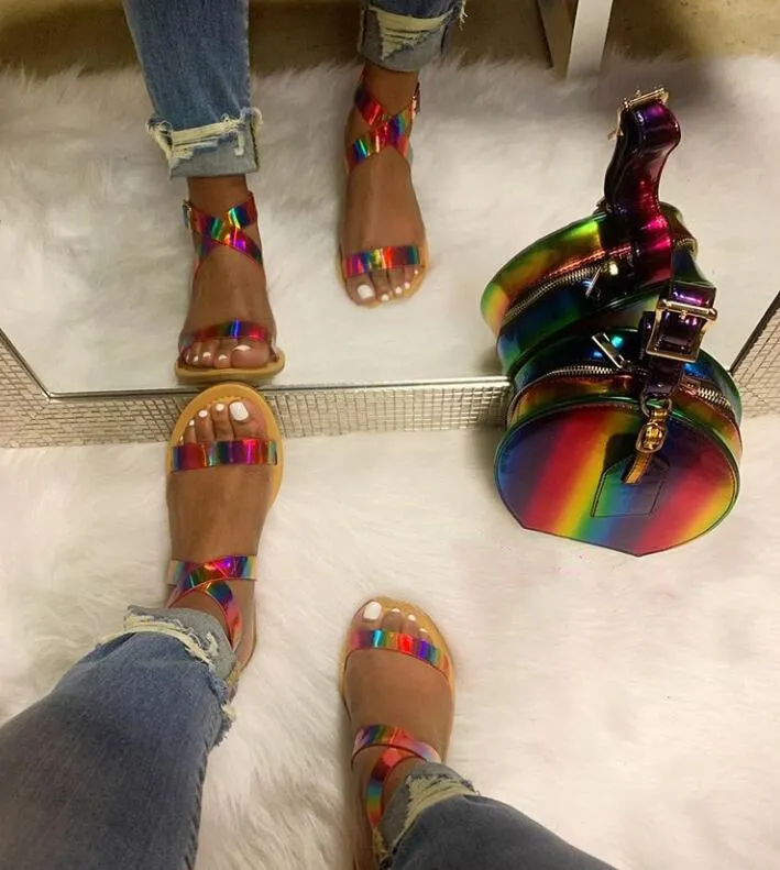 Chicvane Multicolor Sequined Beach Flat Sandals
