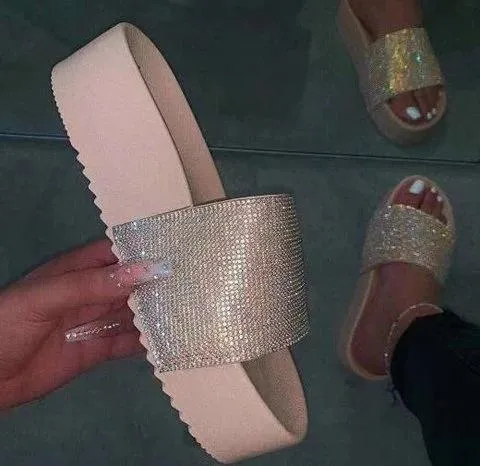 Chicvane Shiny Rhinestones Slides Shoes Platform Sandals