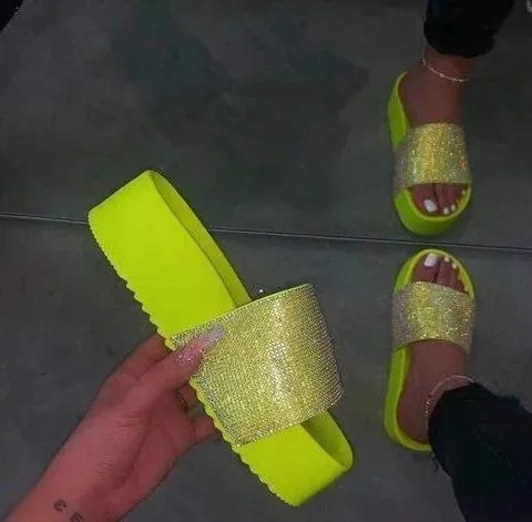 Chicvane Shiny Rhinestones Slides Shoes Platform Sandals