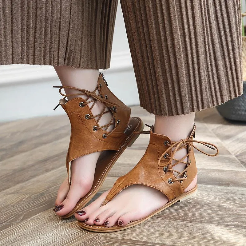 Chicvane Summer Flip Flops Beach Gladiator Shoes Strappy Flat Sandals