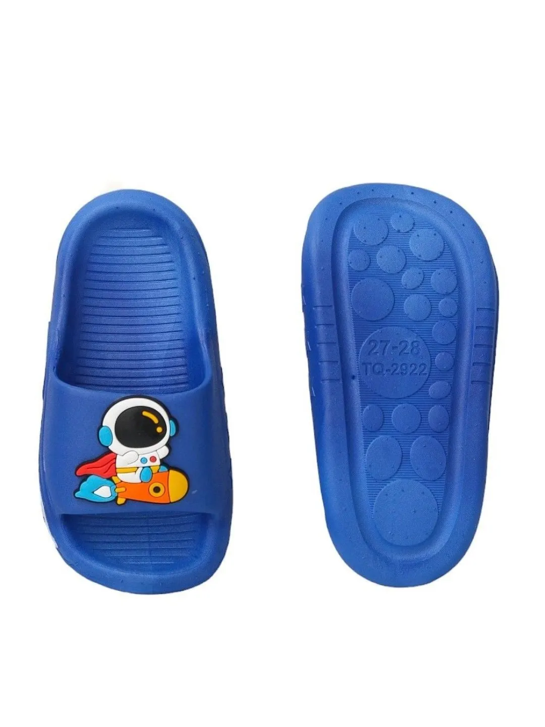 Children's Blue Sliders with Space Explorer Cartoon Motif, Blue