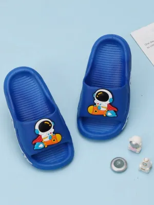 Children's Blue Sliders with Space Explorer Cartoon Motif, Blue