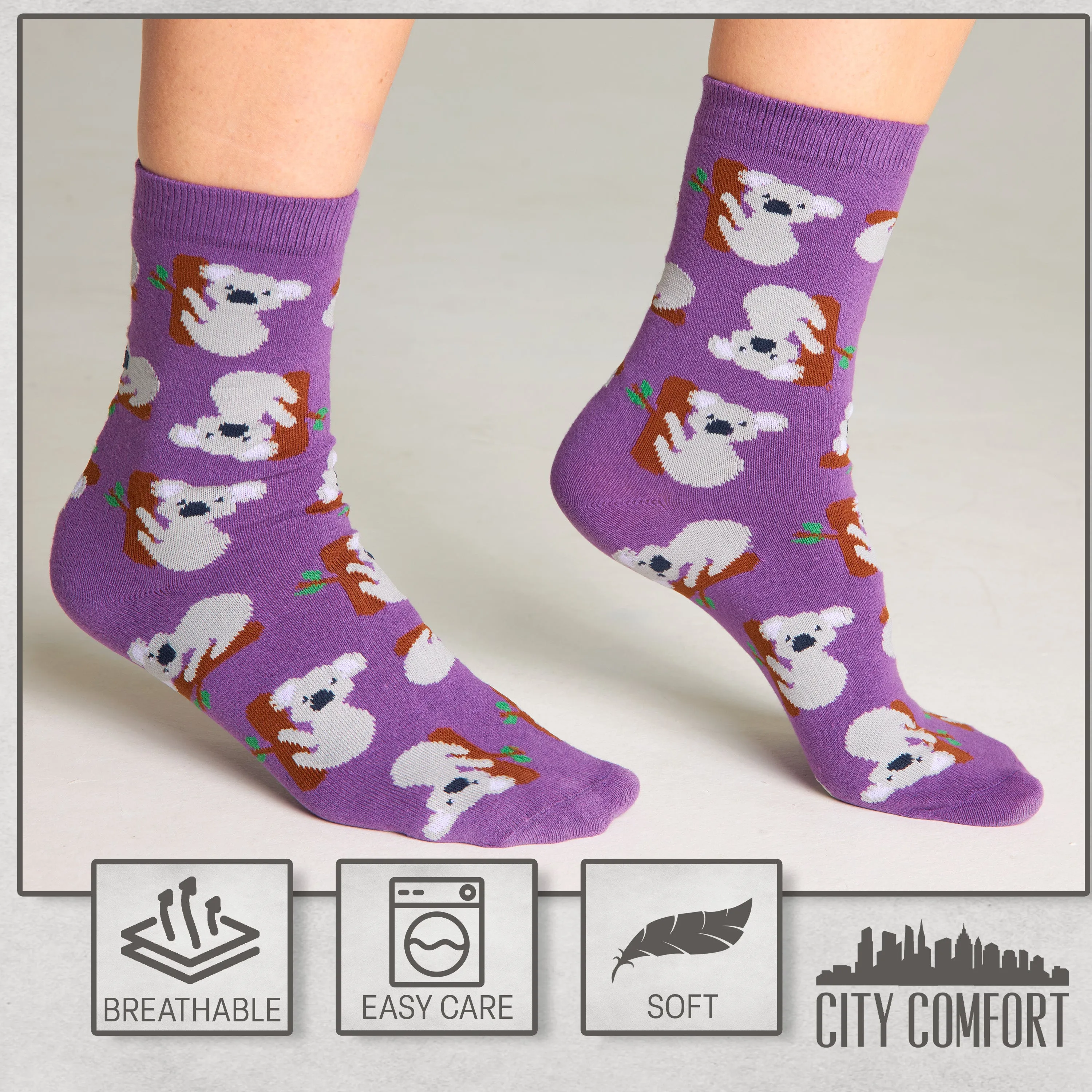 CityComfort Calf Socks for Women and Teenagers - Multi Animal - Pack of 6