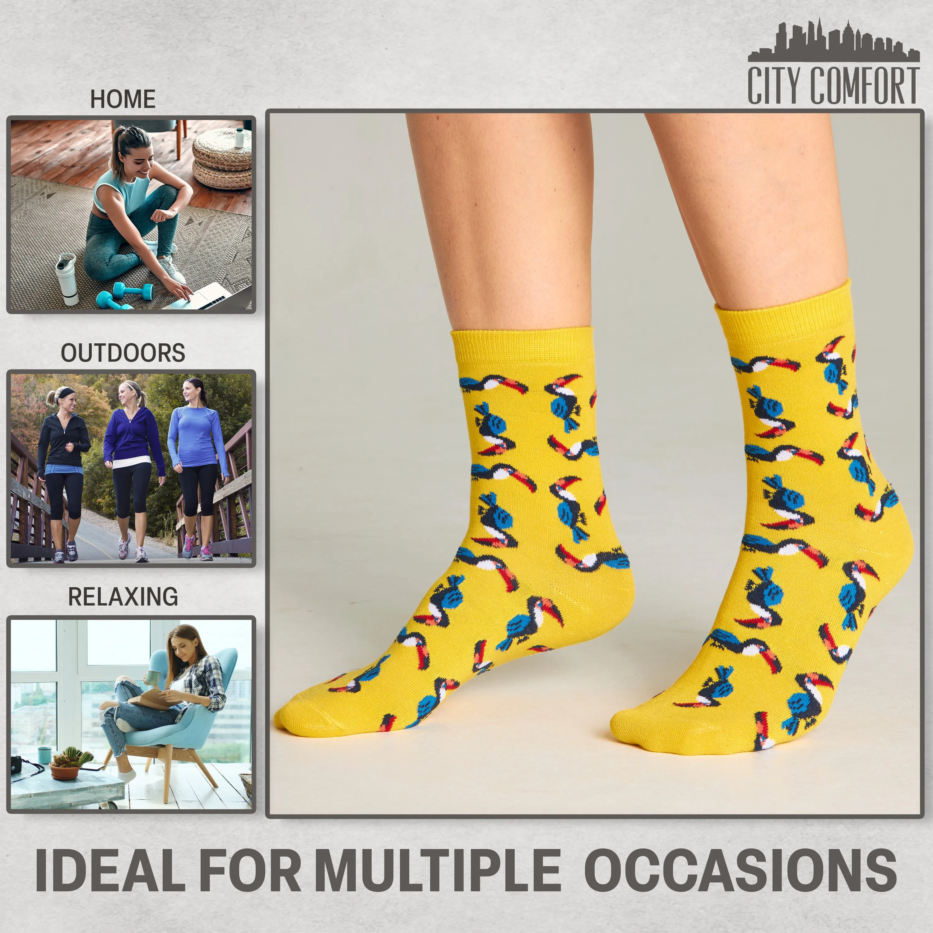 CityComfort Calf Socks for Women and Teenagers - Multi Animal - Pack of 6