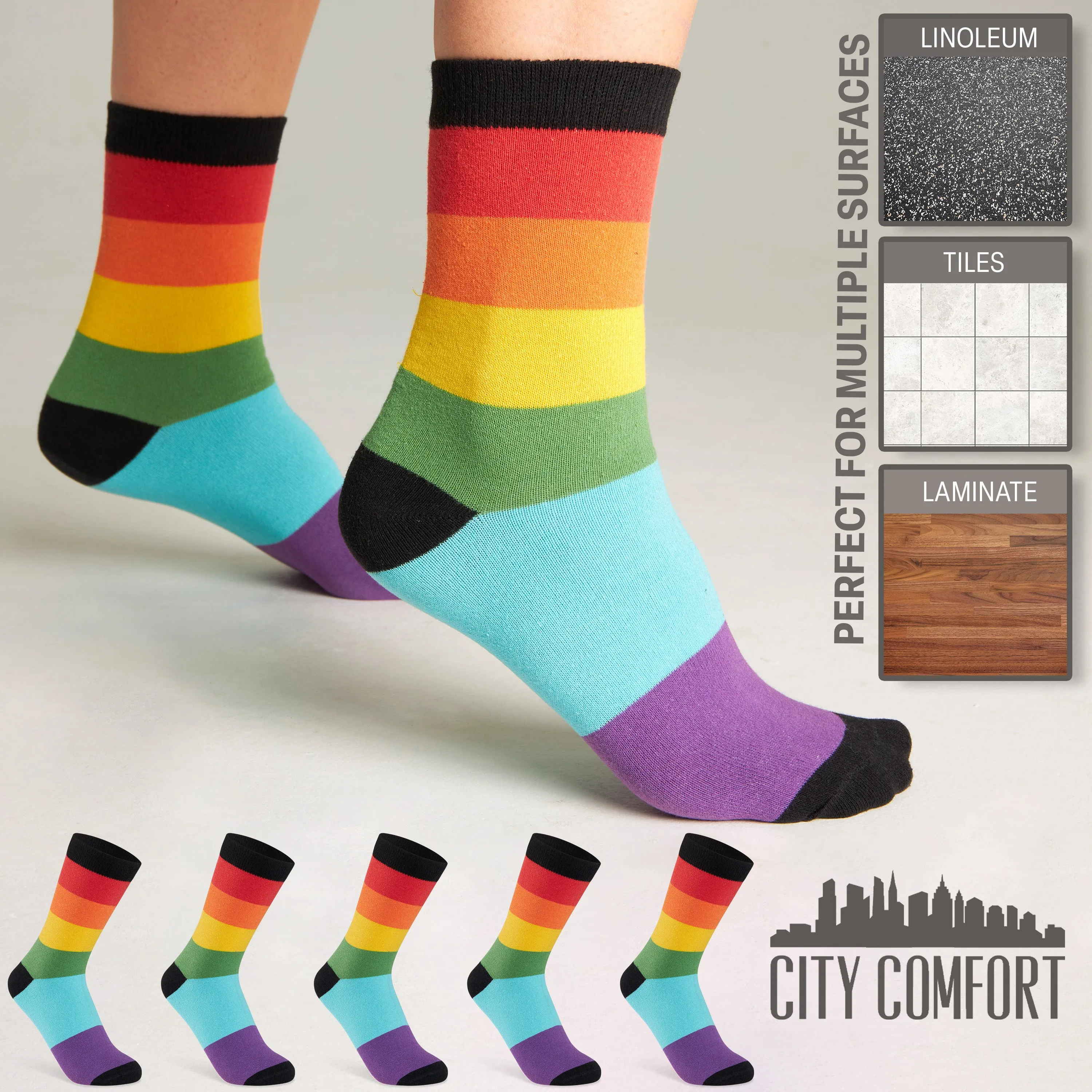 CityComfort Calf Socks for Women and Teenagers - Rainbow - Pack of 6