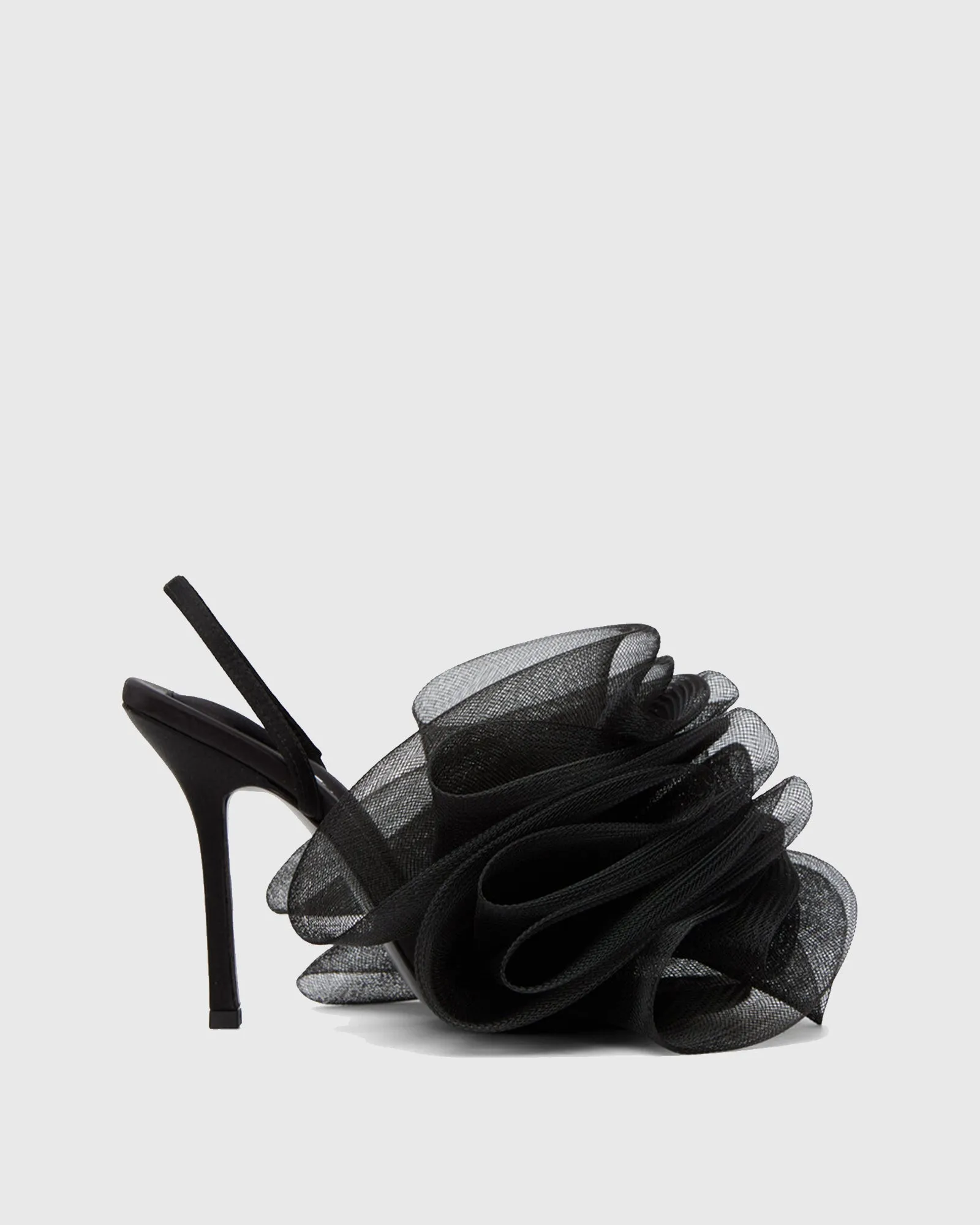 Clio Mesh Flower Slingback Sandals In Black