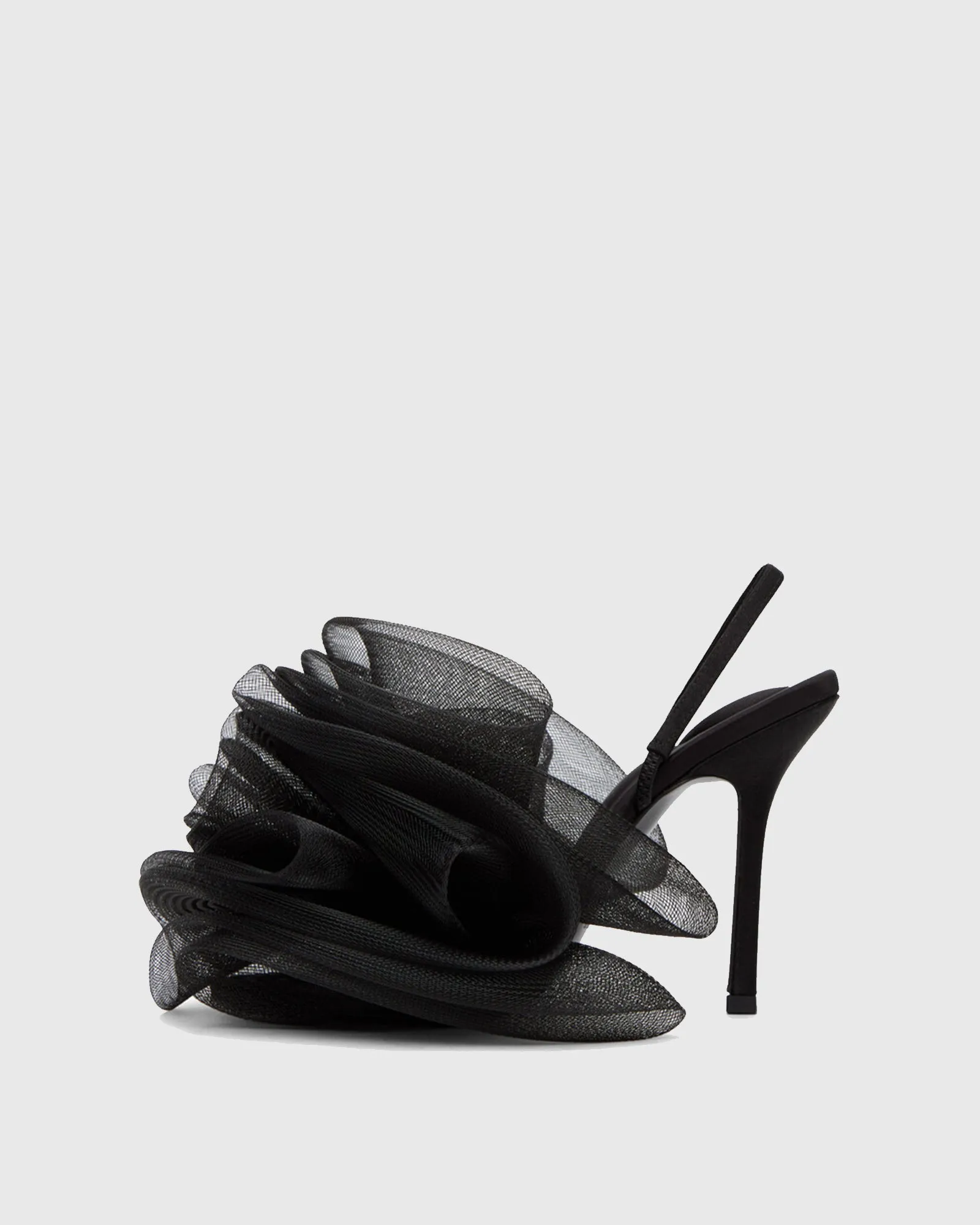 Clio Mesh Flower Slingback Sandals In Black