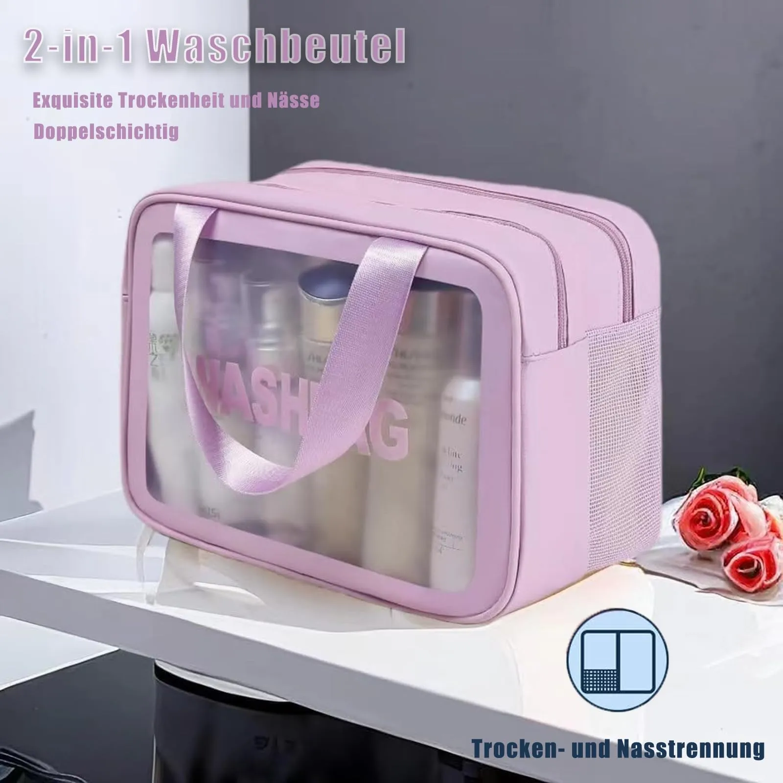 Cosmetic bag, toiletry bag，dry and wet separation, portable waterproof toiletry bag